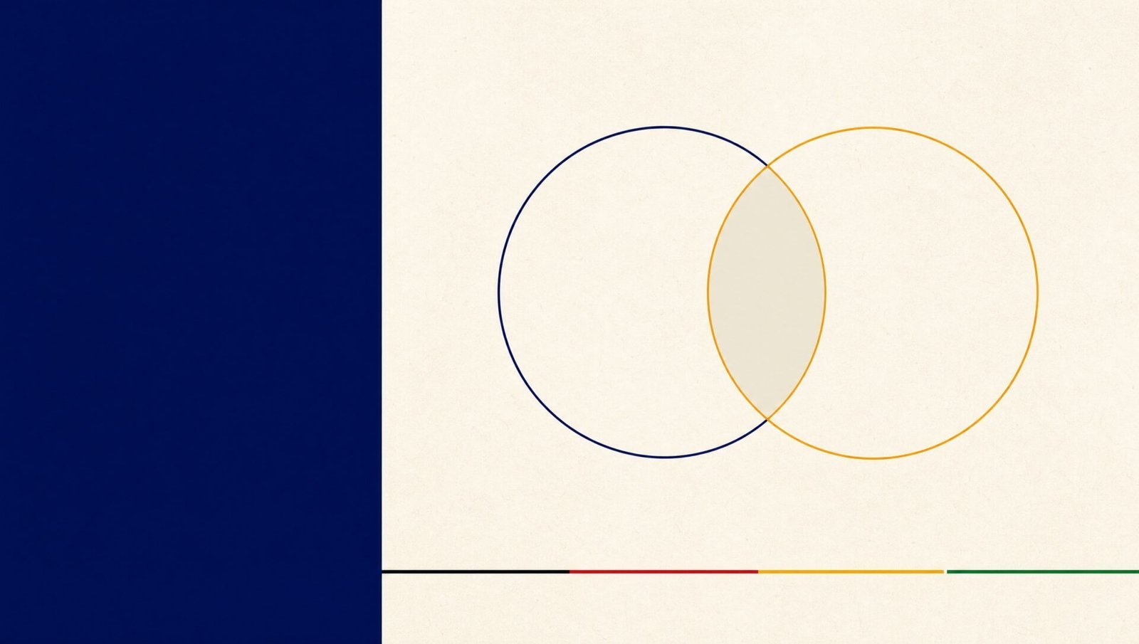 Two interlocking circles on a cream background beside a navy panel
